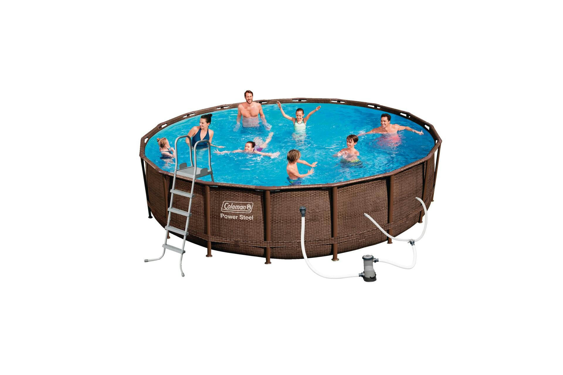 Coleman® Rattan Round Steel Frame Swimming Pool with Ladder, 18-ft x 52-in