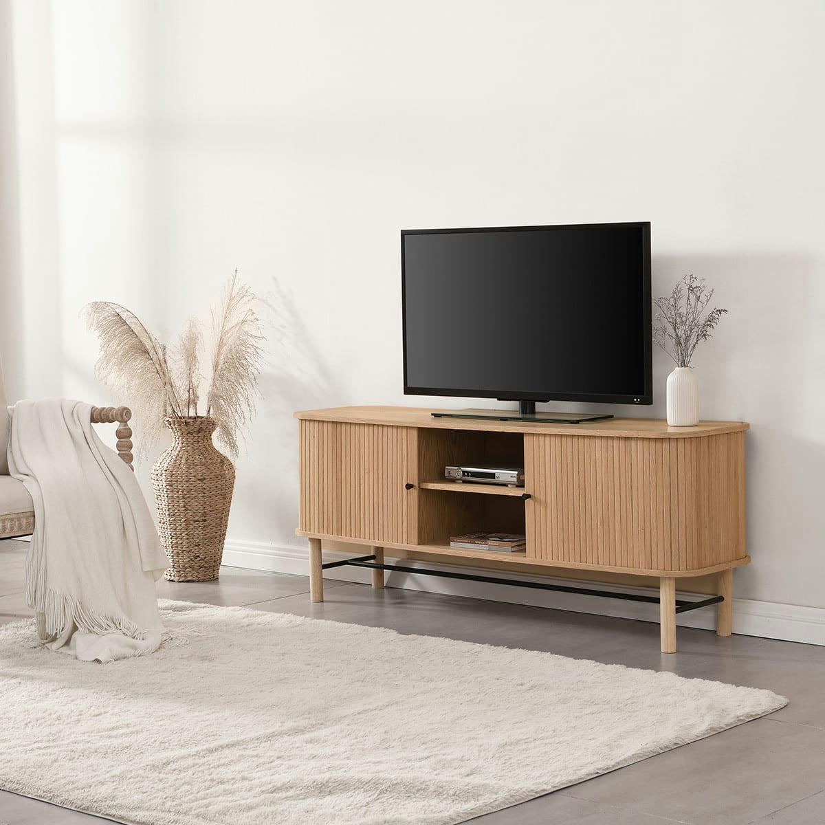 LINO - Meuble TV à portes coulissantes en bois 150 cm