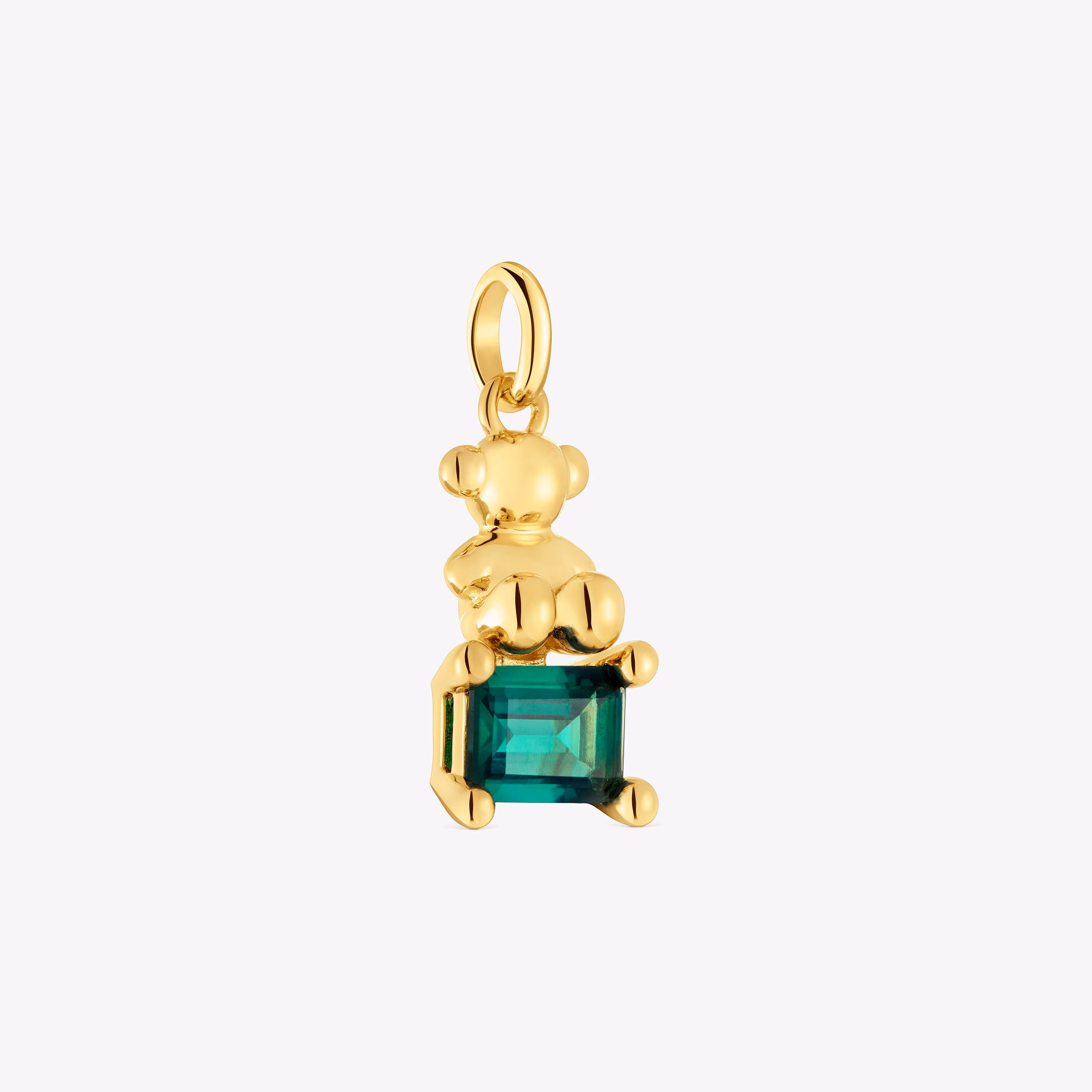 Colgante pequeño motivo oso con baño de oro 18 kt sobre plata y esmeralda creada en laboratorio Bold Bear LGG