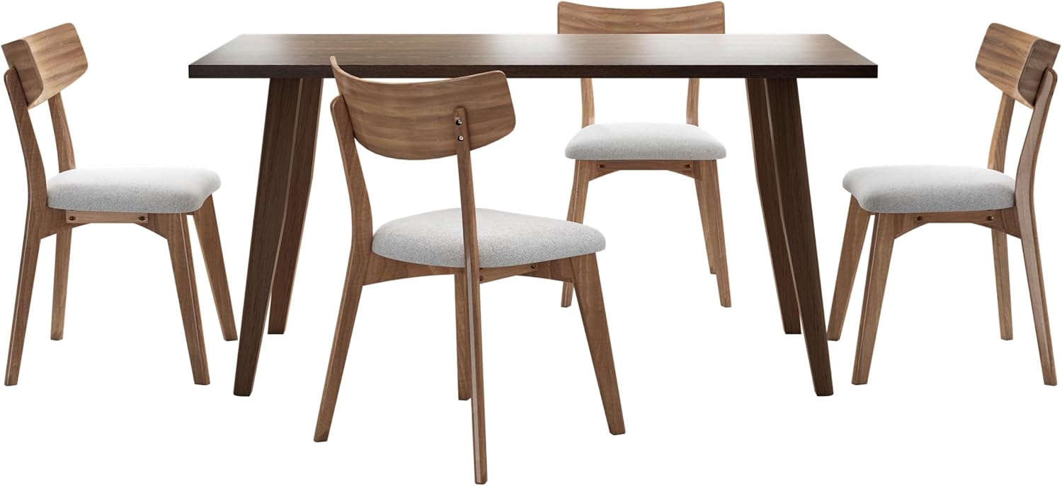 Dining Chairs Set of 4, Mid Century Modern Dining Chairs with Curved Backrest and Wood Legs, Walnut Finished Frame Upholstered Dining Room Chairs for Kitchen, Living Room (Light Beige)