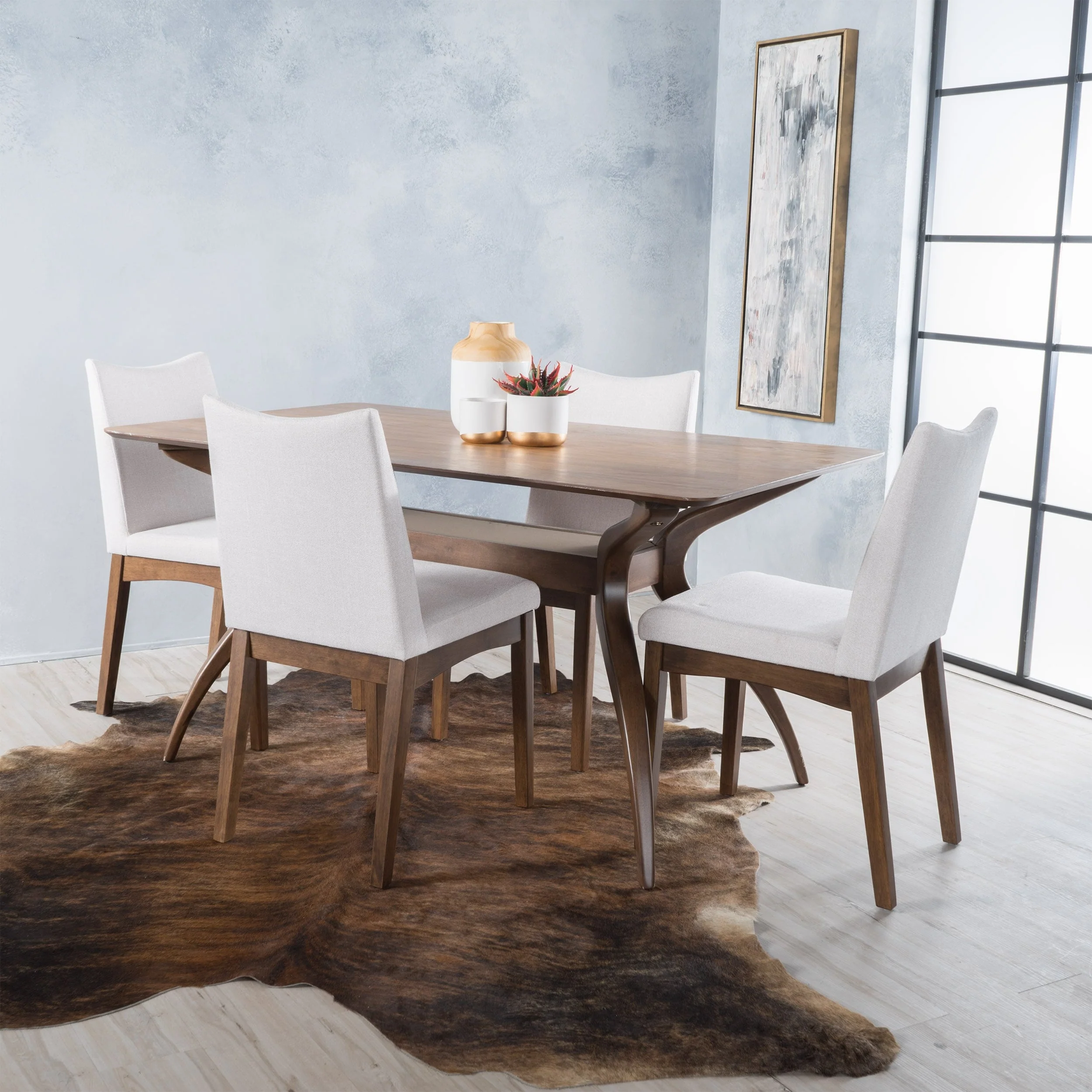 Dimitri 5-piece Wood Large Rectangular Mid-Century Dining Set with Curved Legs by Christopher Knight Home