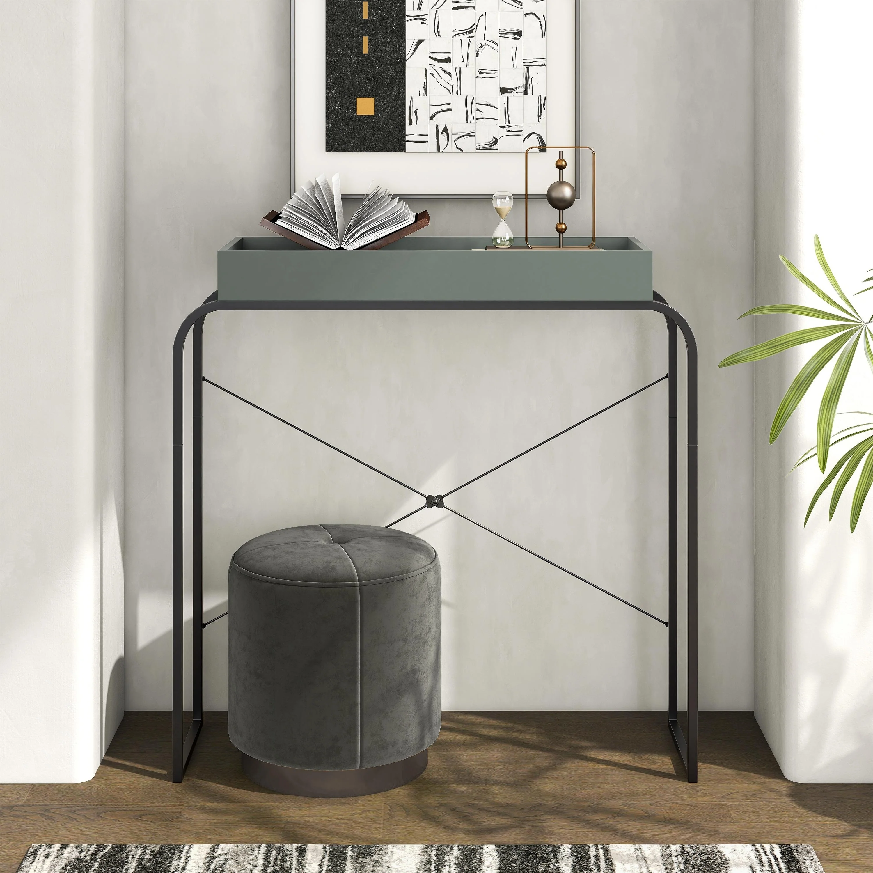 DH BASIC Modern Convenience Concepts Narrow Console Table with Shelf and Metal Legs by Denhour