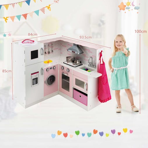 NNECW Kids Kitchen Pretend Play Set with Cookware & Apron