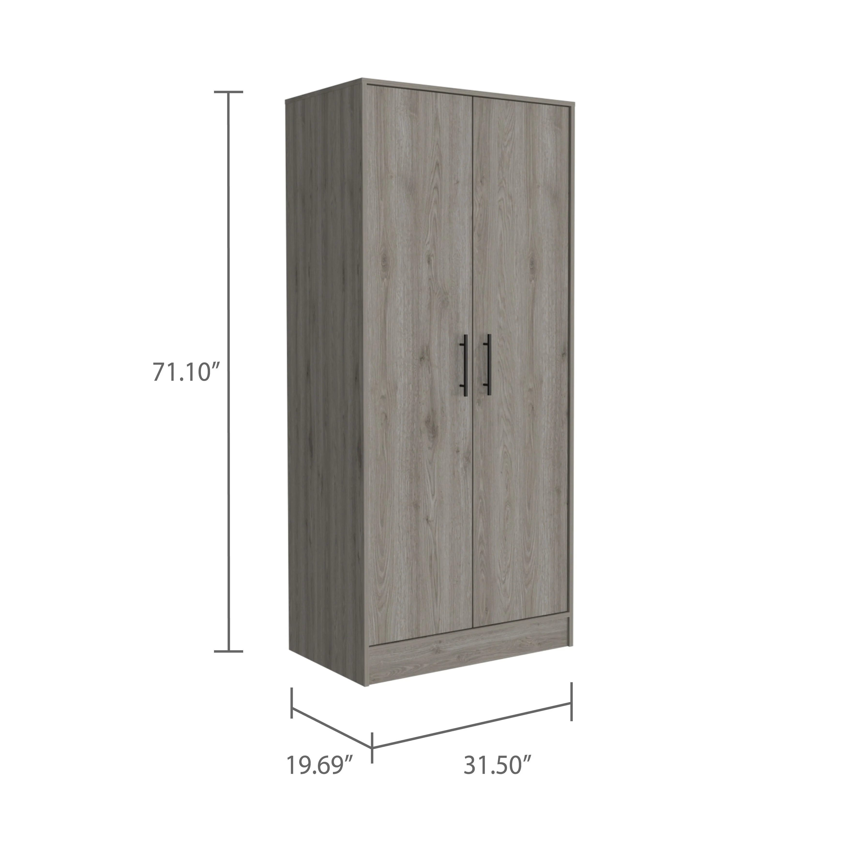 19.69 Modern Double-door Armoire with Metal Rod, Two Shelves and One Drawer