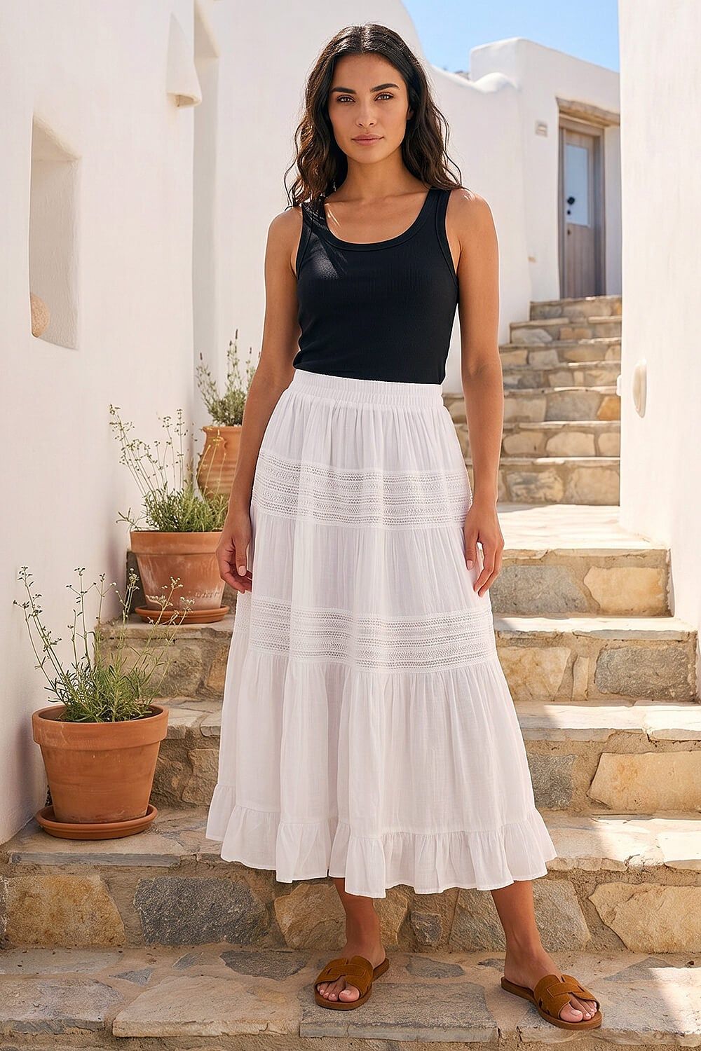 Roman Lace A-Line Midi Skirt