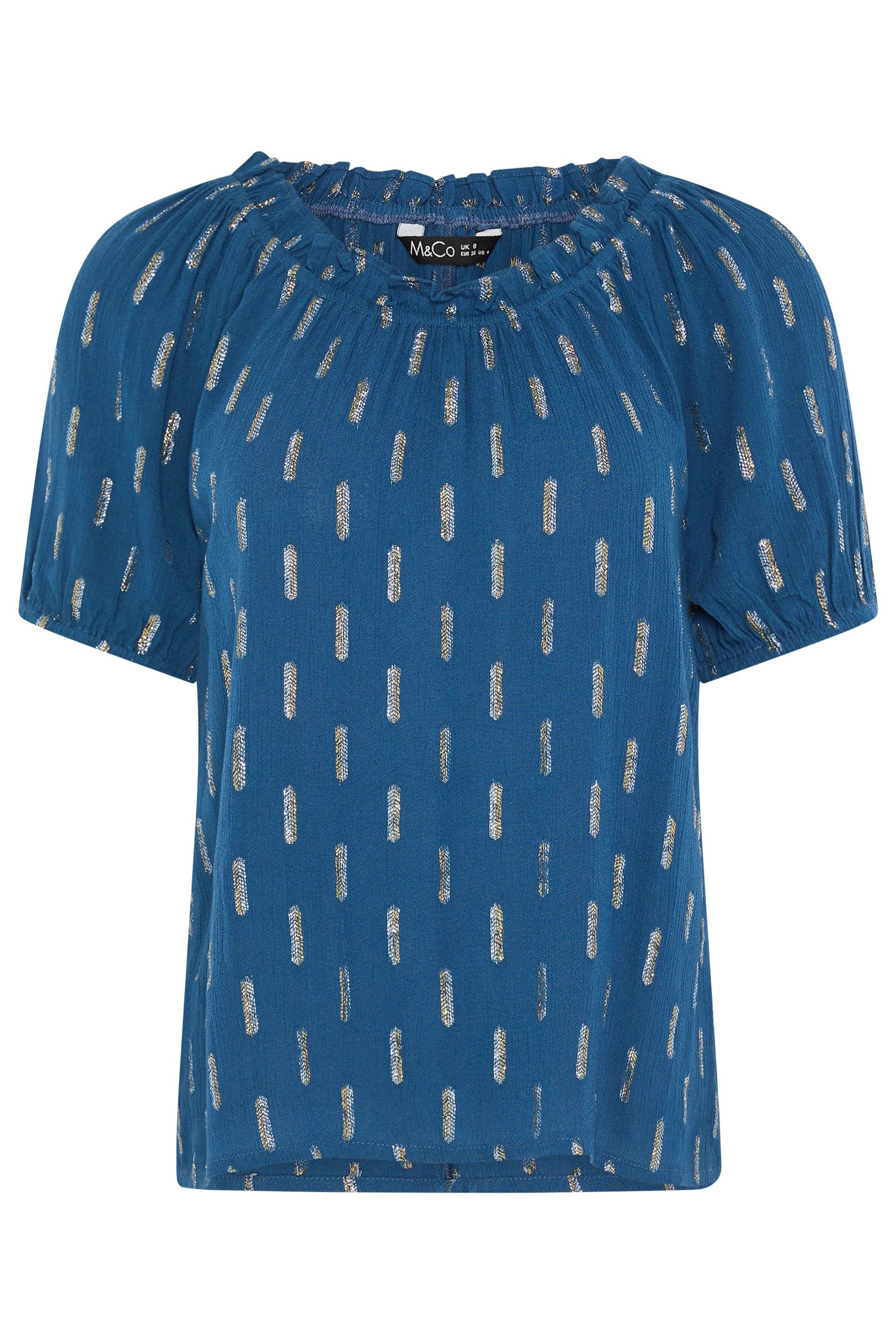 M&Co Petite Foil Scoop Neck Top