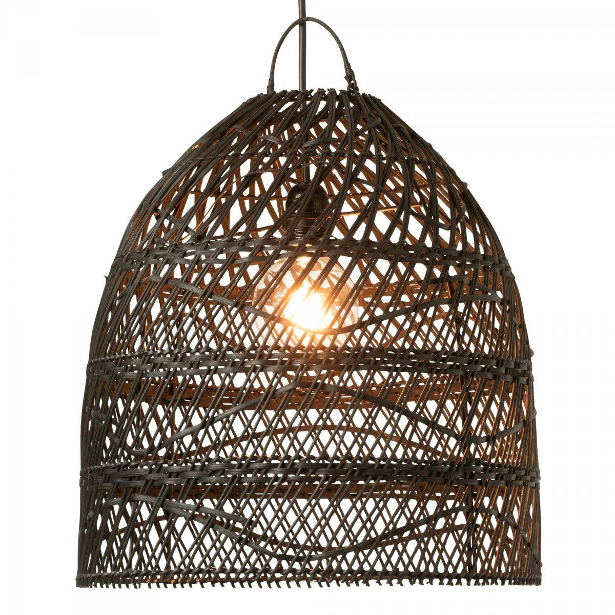 AARON - Abat-jour lanterne en rotin naturel noir