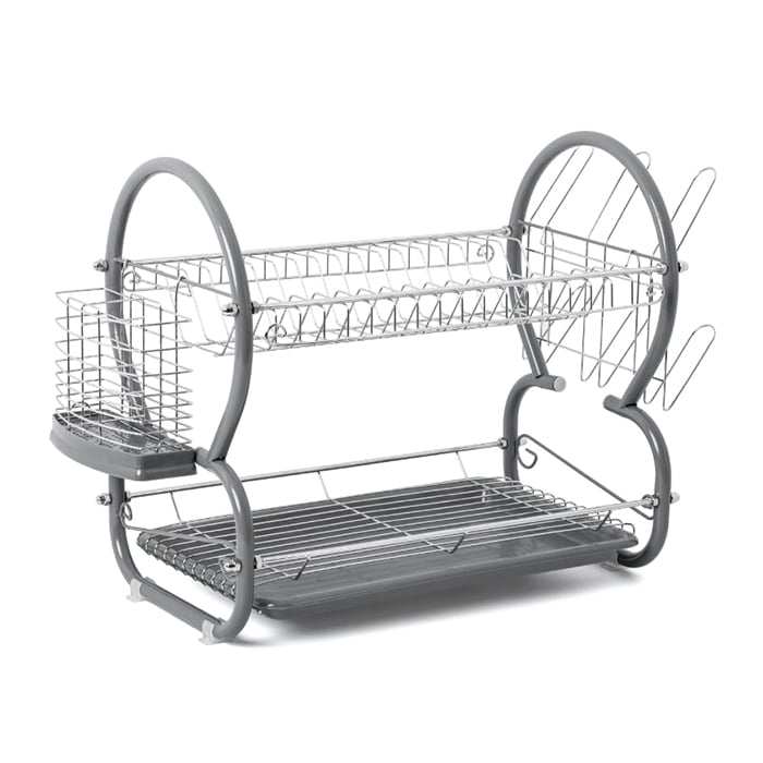 Escorredor de loiça com 2 níveis cinza