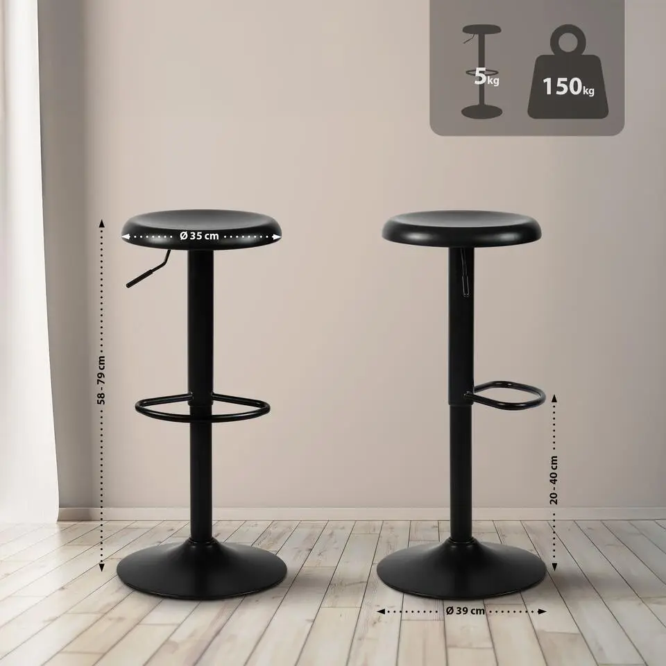 CLP Set van 2 Barkruk Williston Metaal - zwart