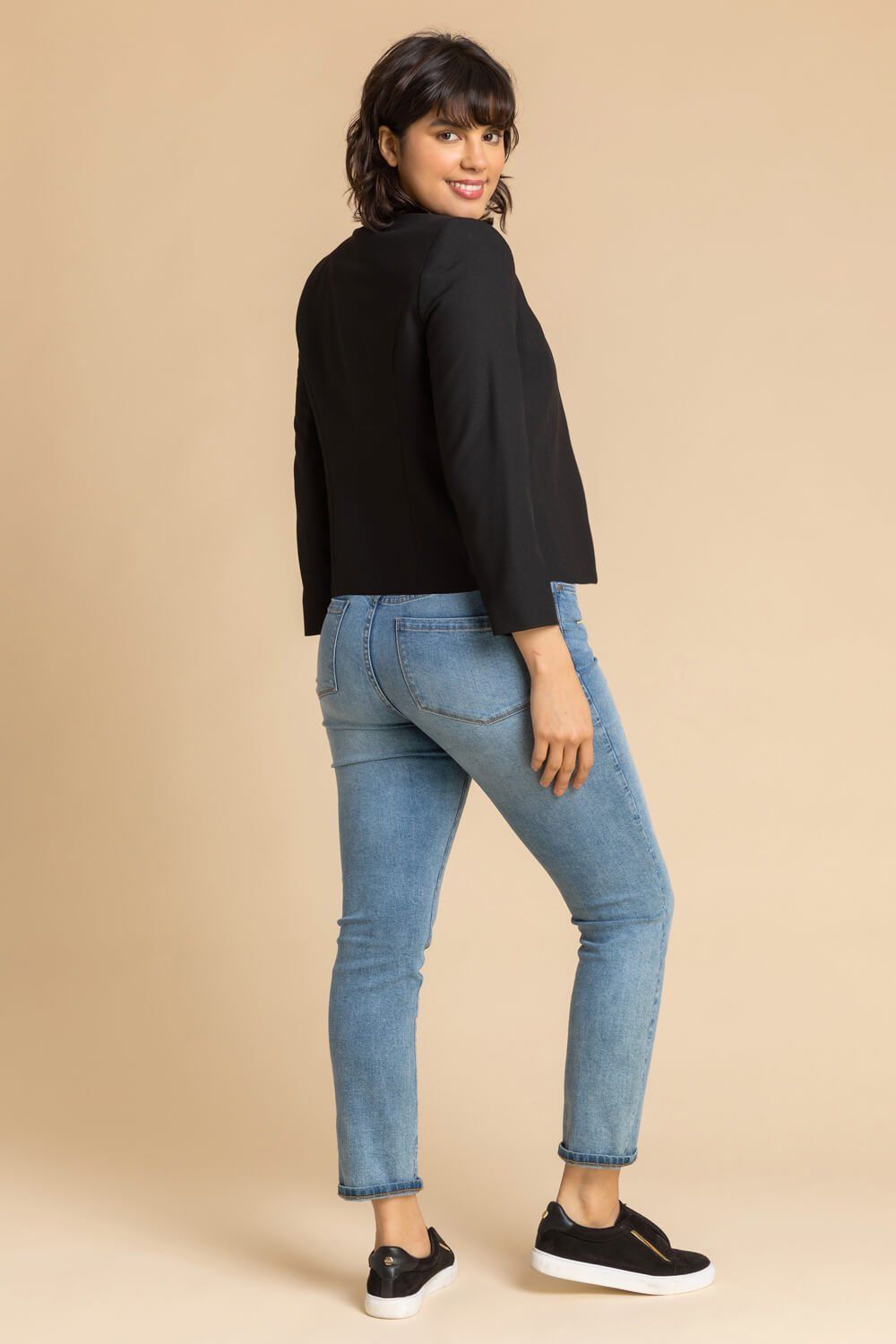 Roman Cropped High Collar Crepe Jacket