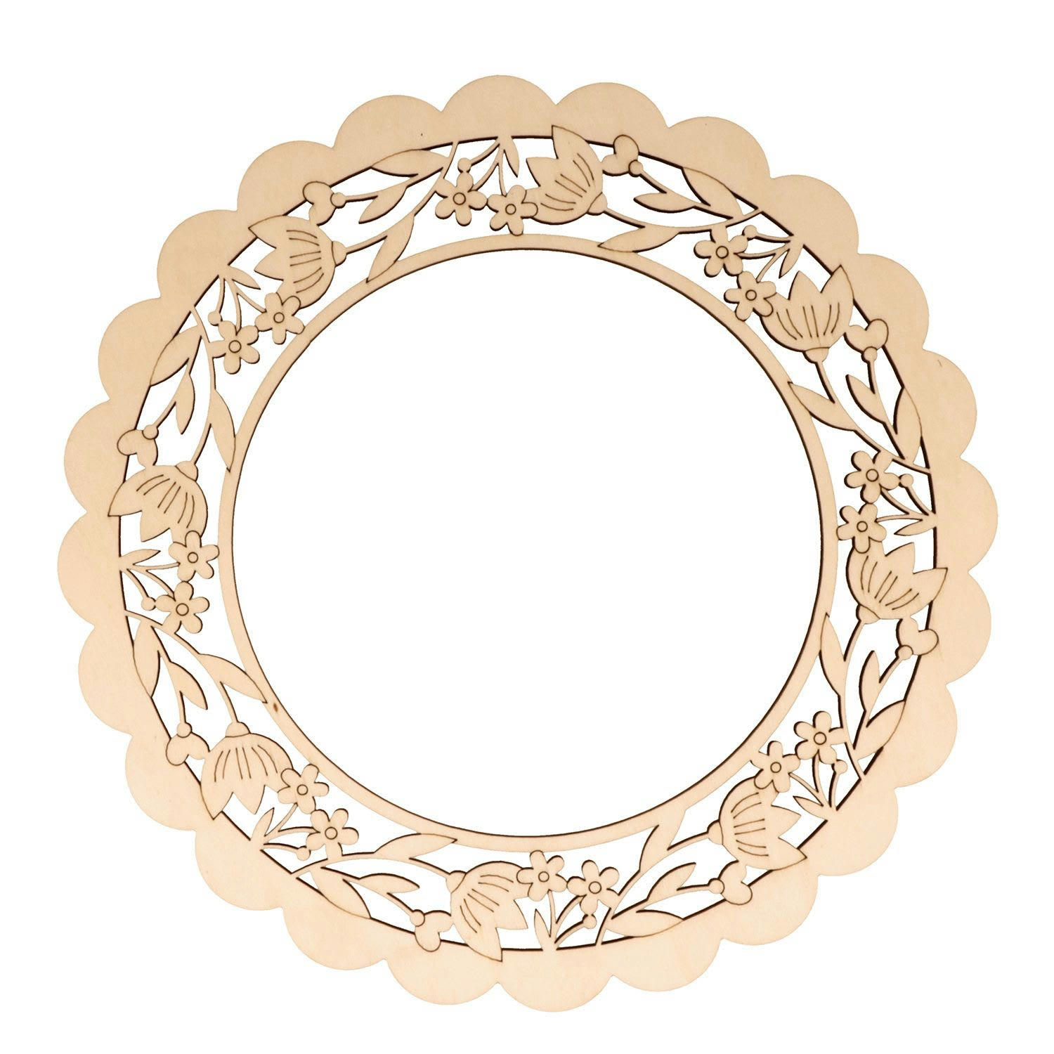 - Couronne en bois aux motifs fleuris 29 x 29 cm