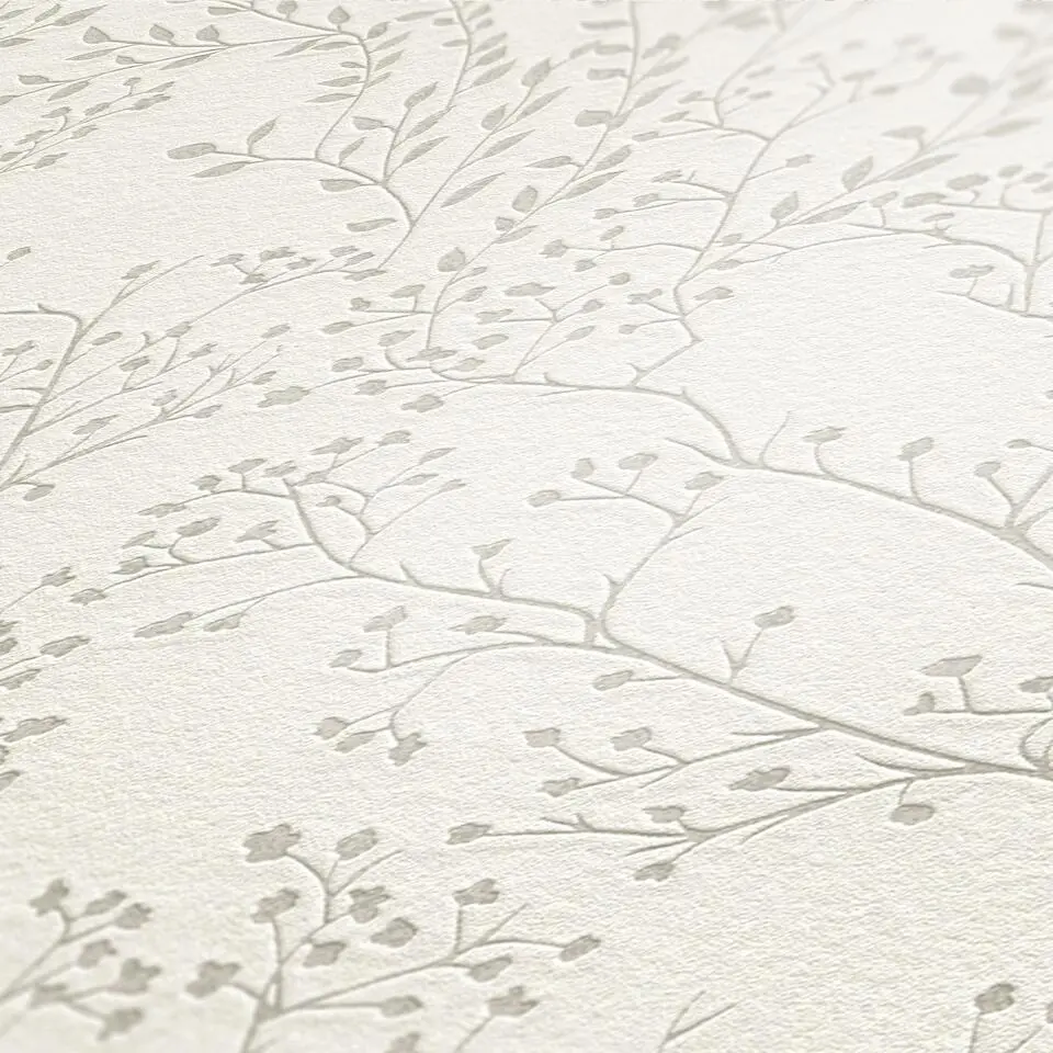 A.S. Cr&eacute;ation behang bloemmotief wit en glanzend wit - 53 cm x 10.05 m