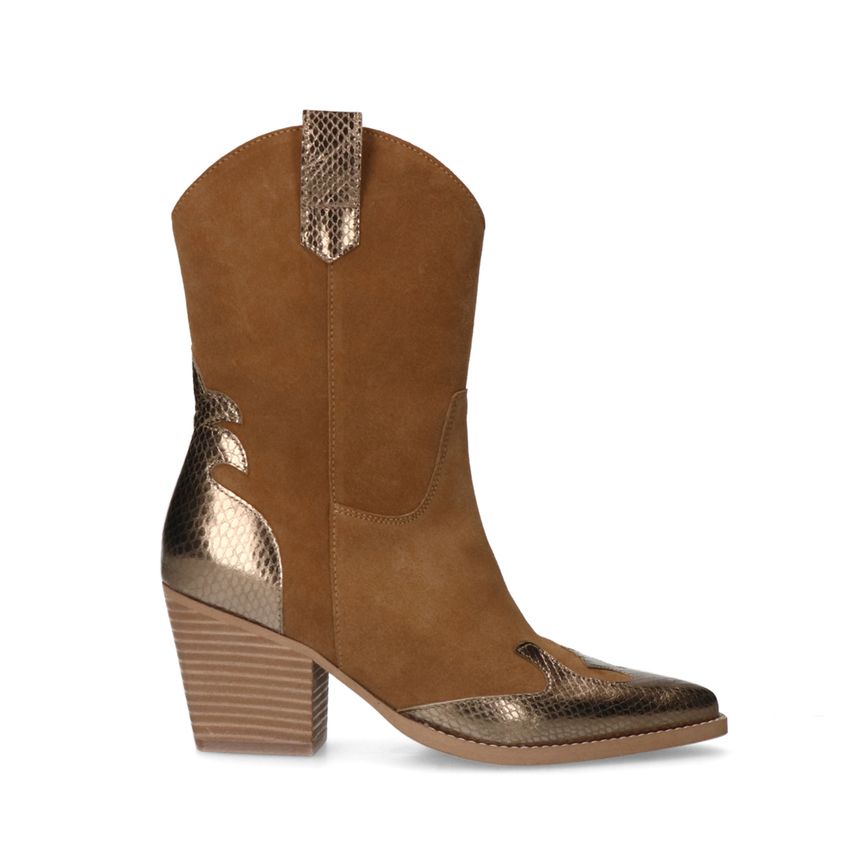 Manfield Cognac suède cowboy laarzen met metallic details