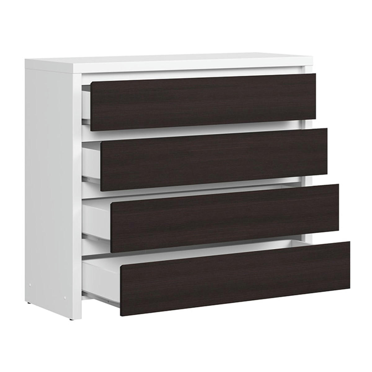 - Commode 4 tiroirs panneaux agglomérés blanc et naturel foncé