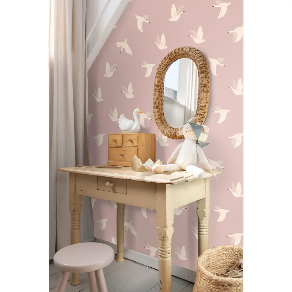 ESTAhome behang zwanen roze - 50 x 900 cm