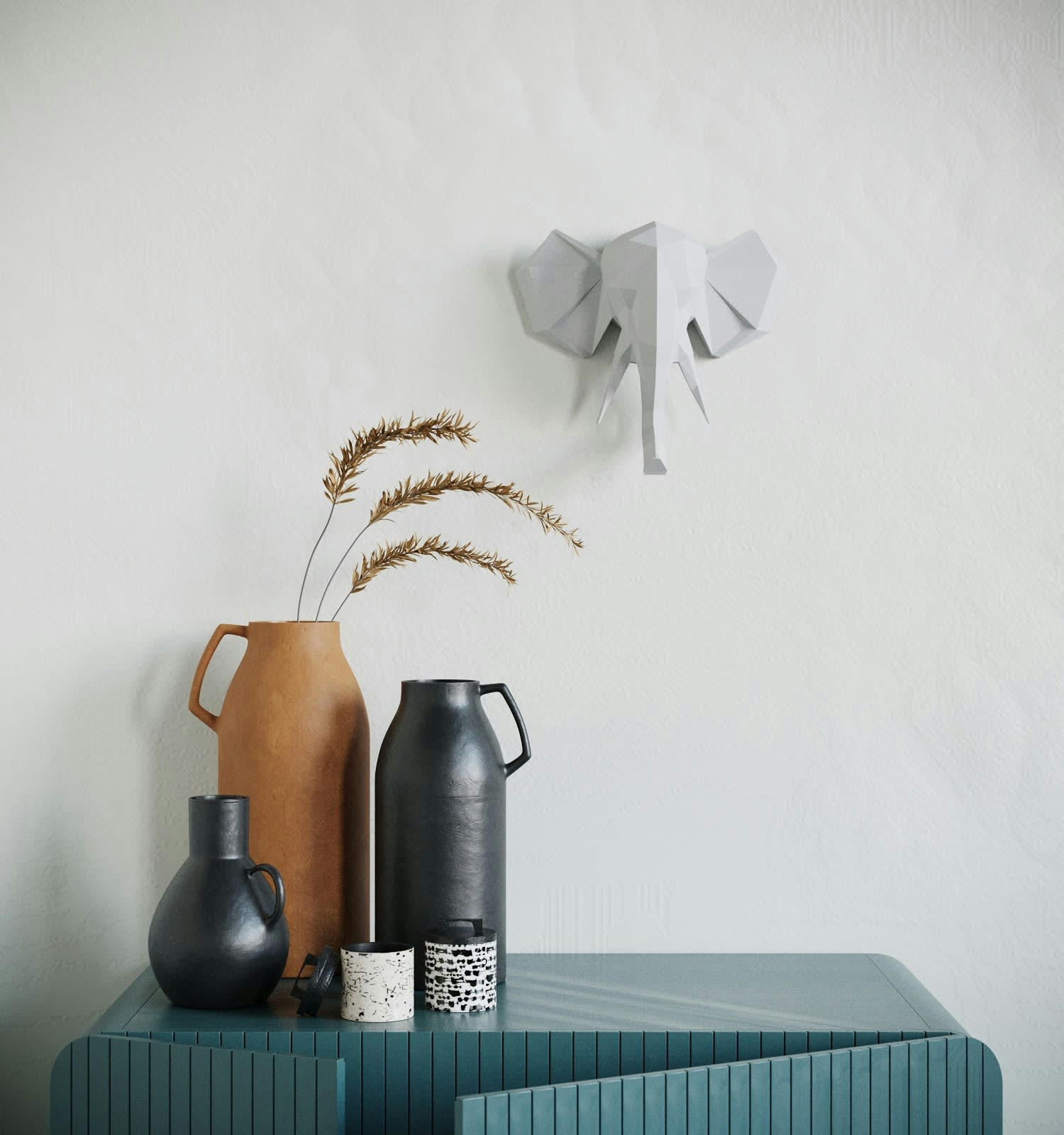 ELÉPHANT - Trophée décoratif mural éléphant blanc en polyrésine