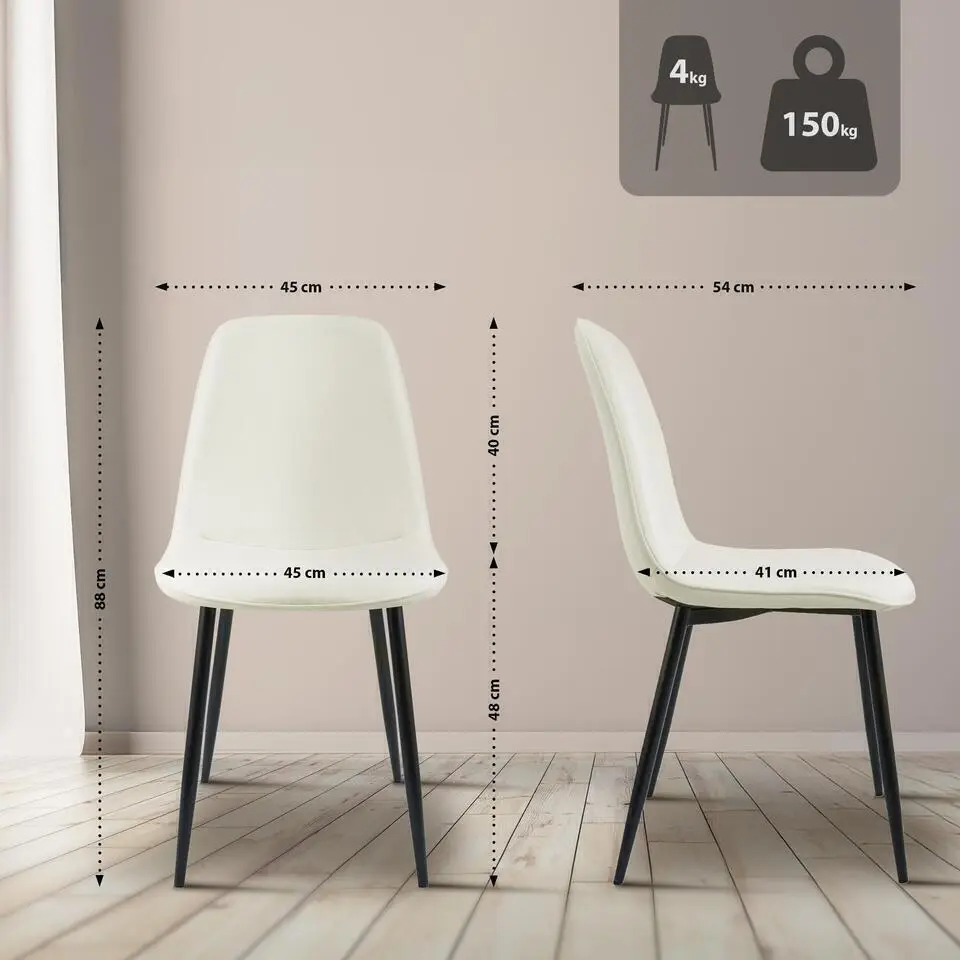 CLP Set van 4 Eetkamerstoel Maryam zwart Frame - Stof - creme