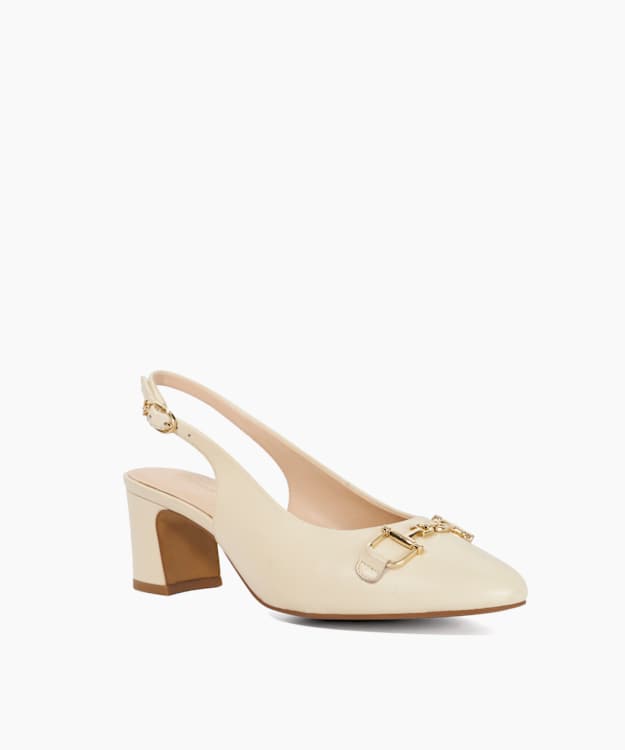 Diplomatic Ecru - Sling-Back Snaffle Trim Court Shoes