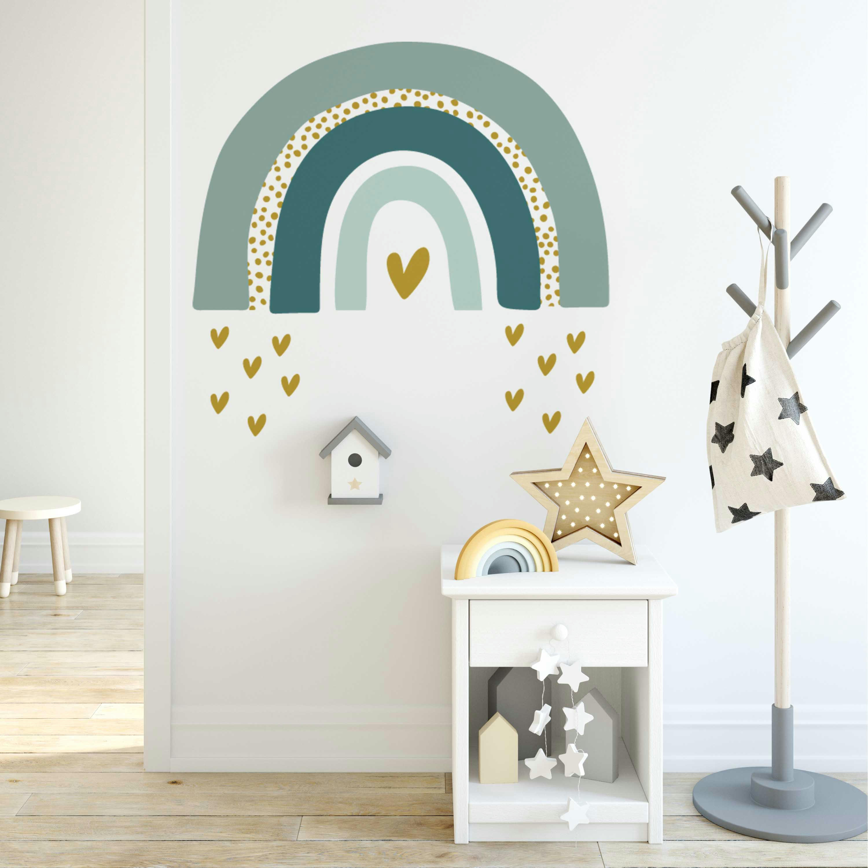 RAINBOWS1 - Stickers mureaux en vinyle arc en ciel vert et moutarde