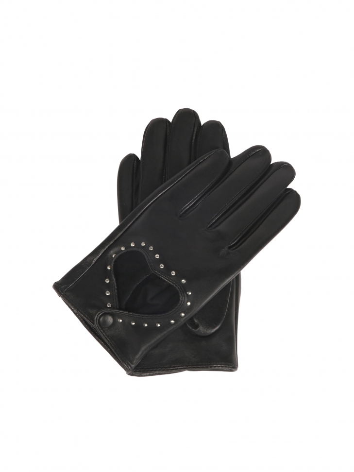 Black touch screen gloves with cut out heart