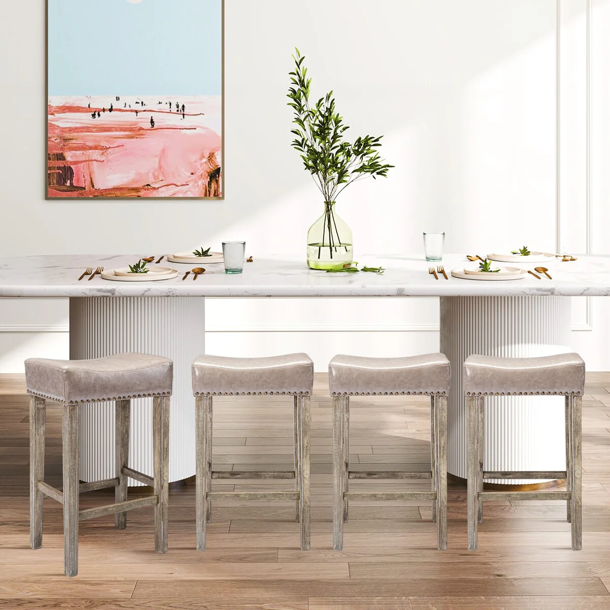 Counter Height Upholstered Bar Stools with Footrest Set of 2