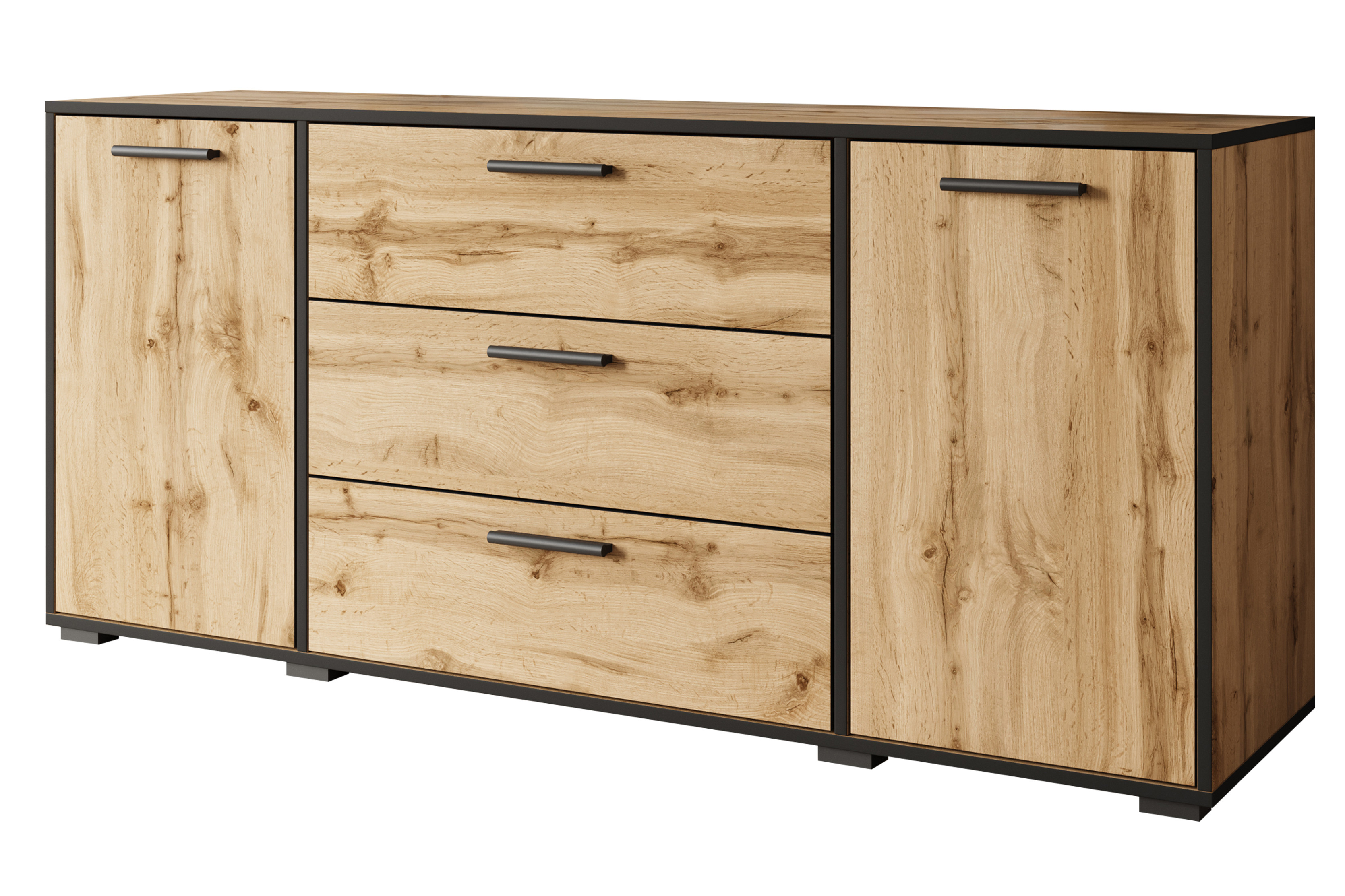 Komoda TOGA 150 cm dąb wotan z czarnymi krawędziami