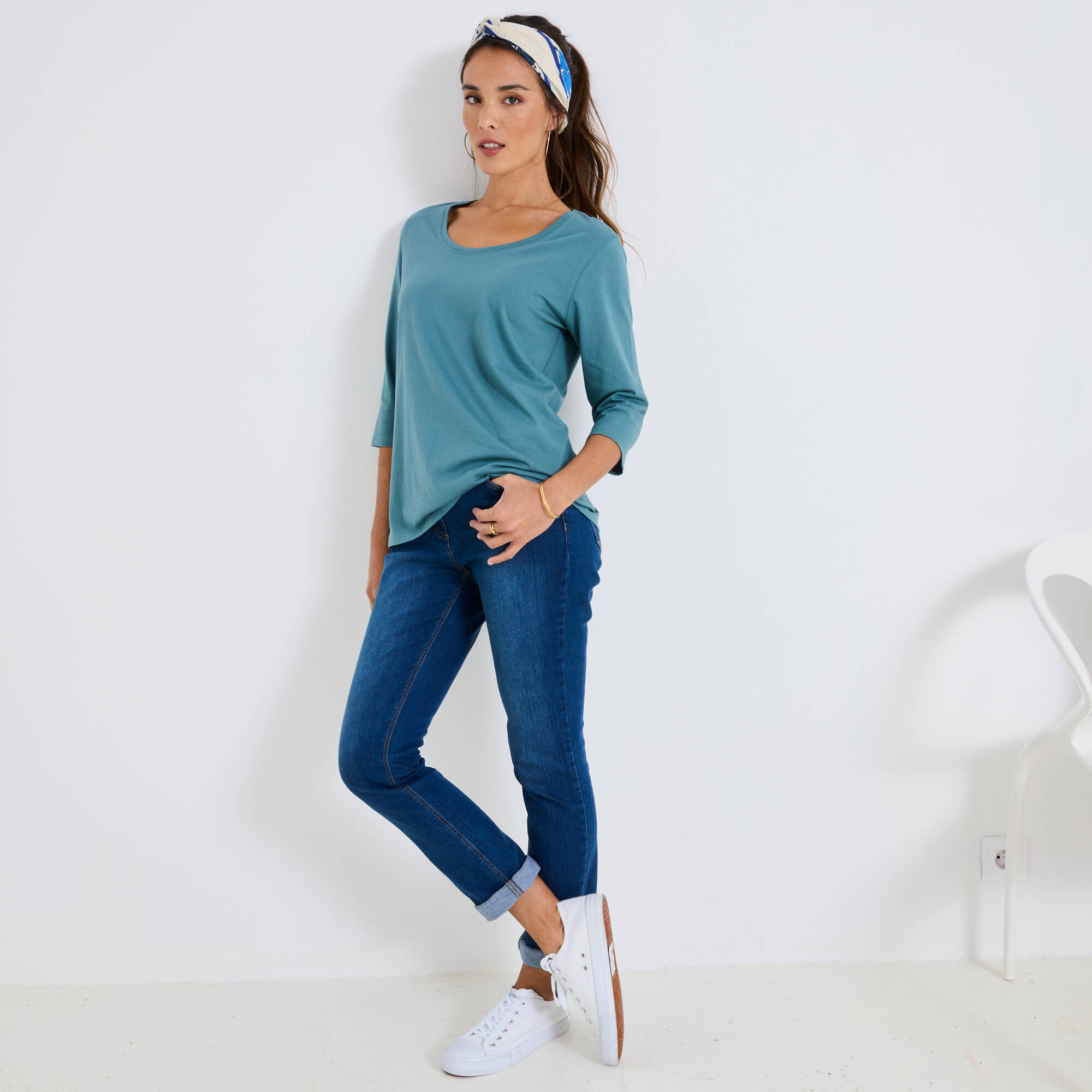 T-shirt manches 3/4 uni, coton
