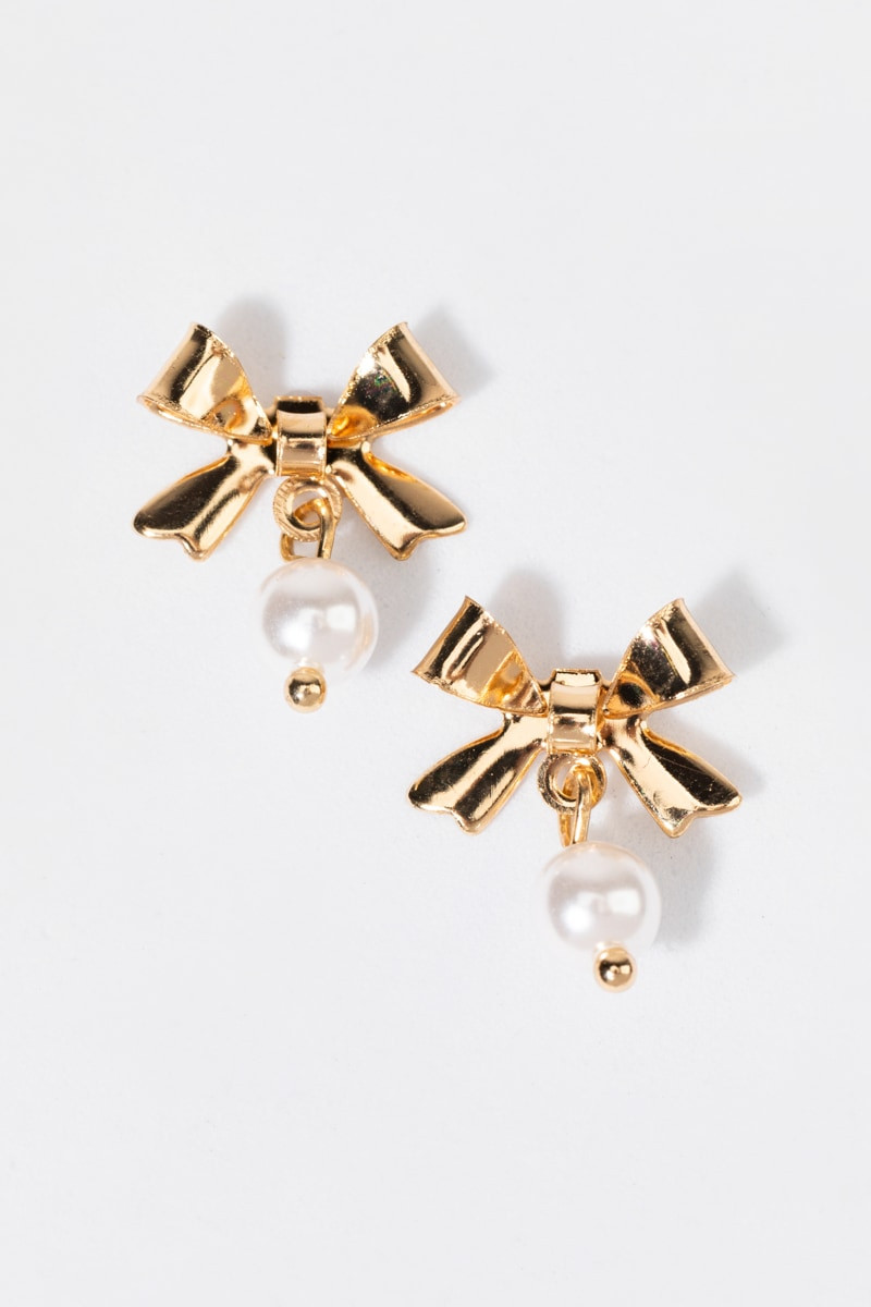 Sallie Metal Bow Pearl Drop Earrings