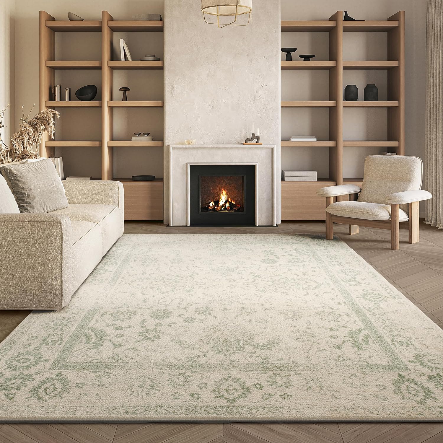 SAFAVIEH Area Rug 8x10 - Adirondack Collection - Large - Ivory & Sage, Distressed Vintage Floral Design, Non-Shedding & Easy to Clean, Ideal for Living Room, Bedroom, Dining Space (ADR109V)