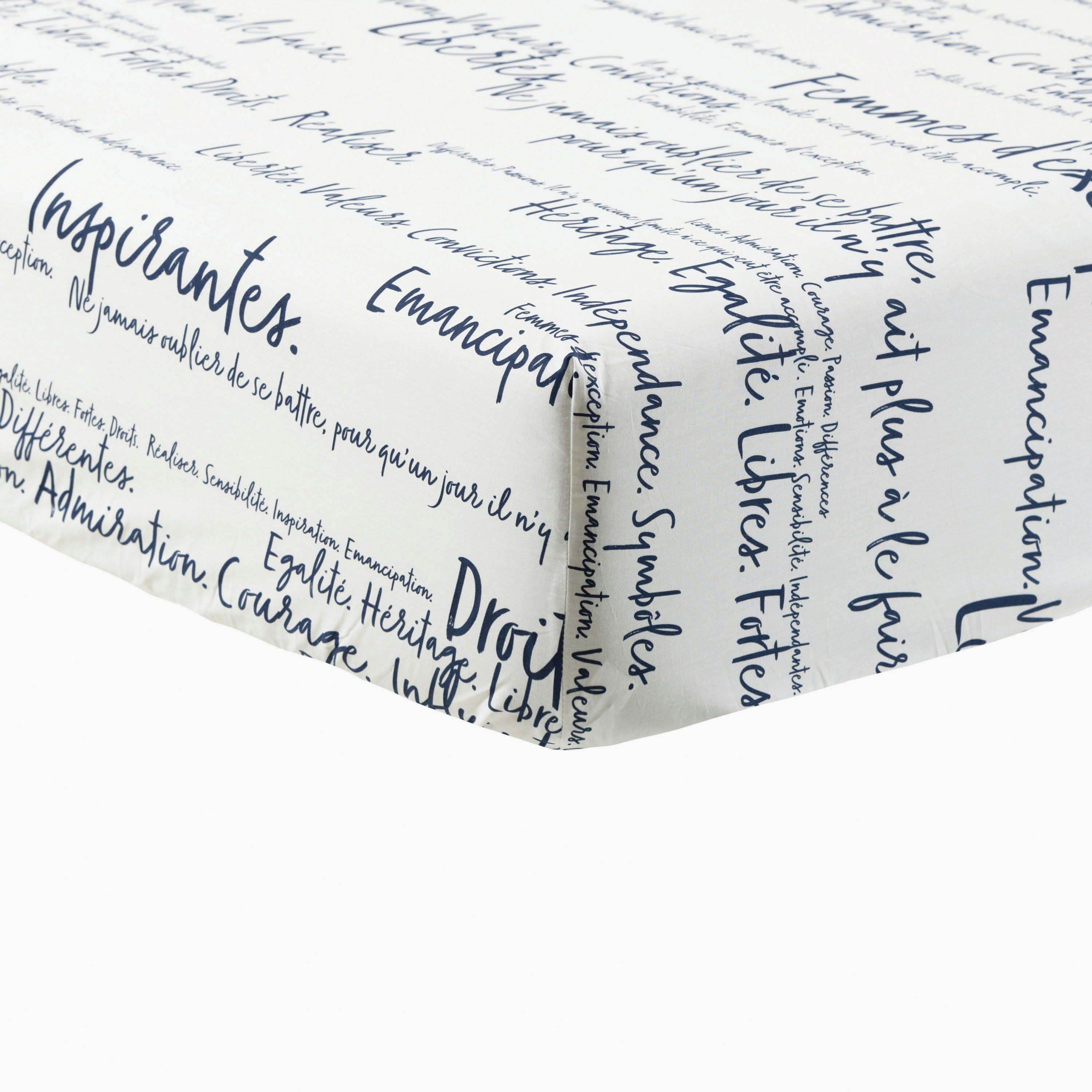 SIMONES - Drap housse percale de coton imprimé bleu 160 x 200 cm