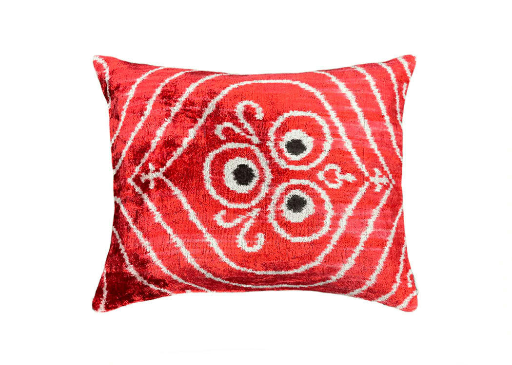- Housse de coussin velours soie ikat  40x50 rouge