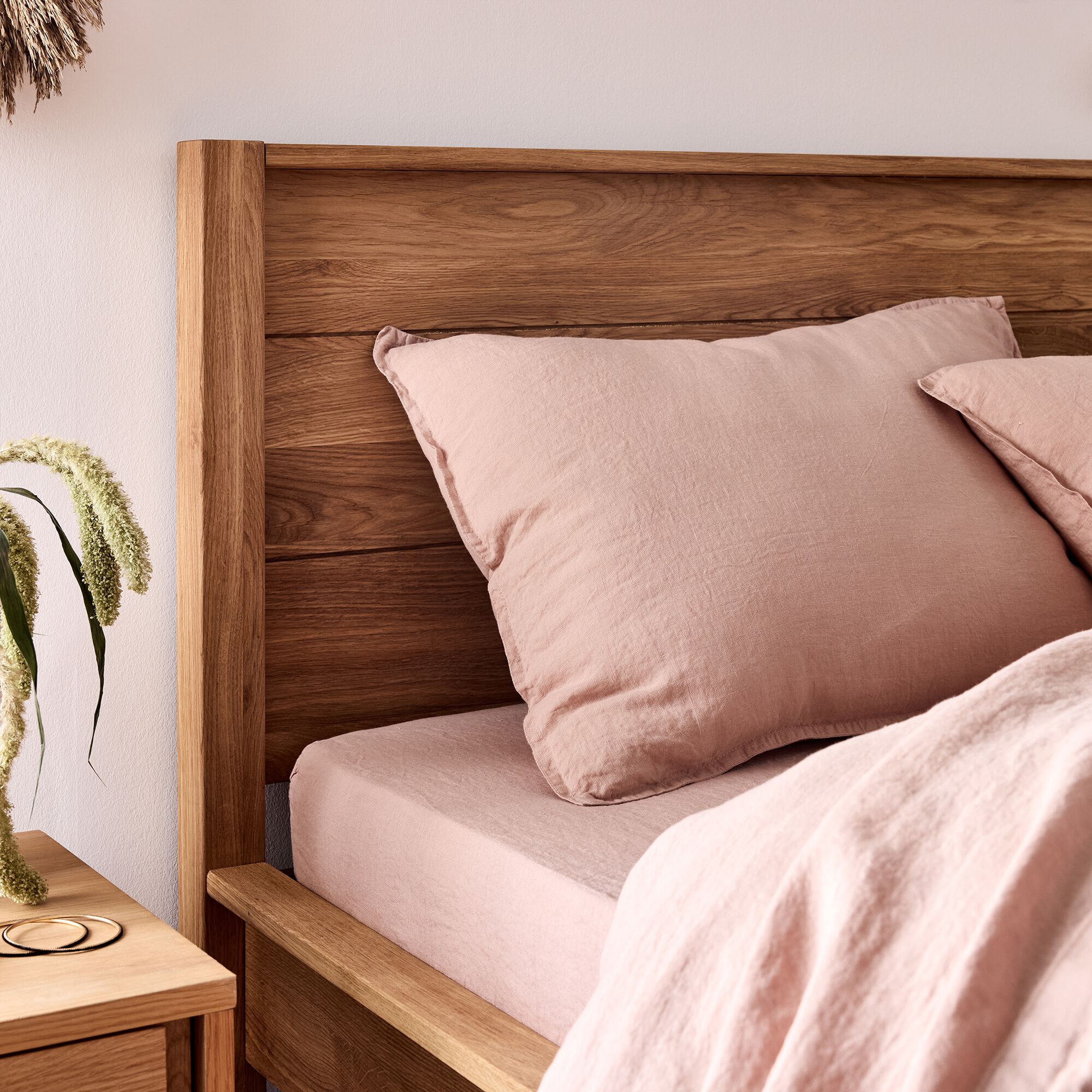 VENCE - Lot de 2 taies d'oreiller en lin lavé - rose rosa 50x70cm