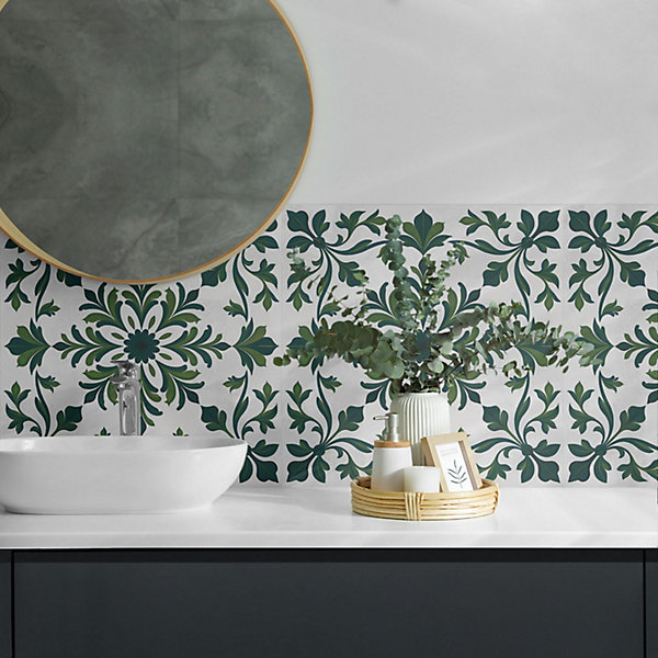 Panneau Mural PVC Wallfluent 50x50 cm Motif Végétal Avec Ornements 4 pièces