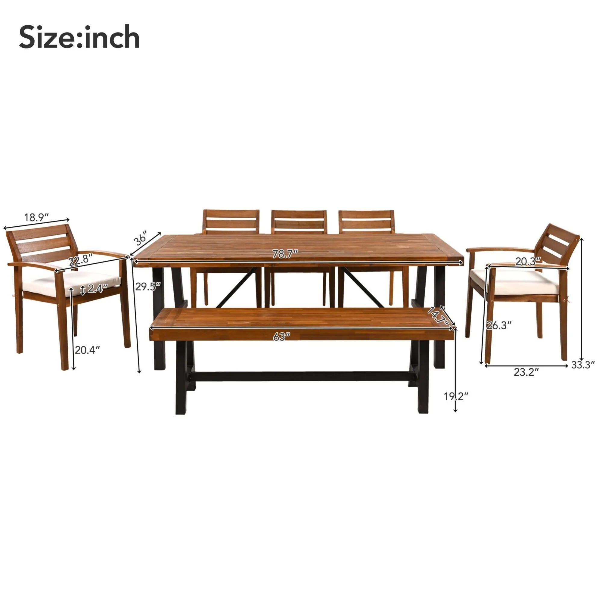 7-Piece Outdoor Wood Dining Set with Removable Cushions