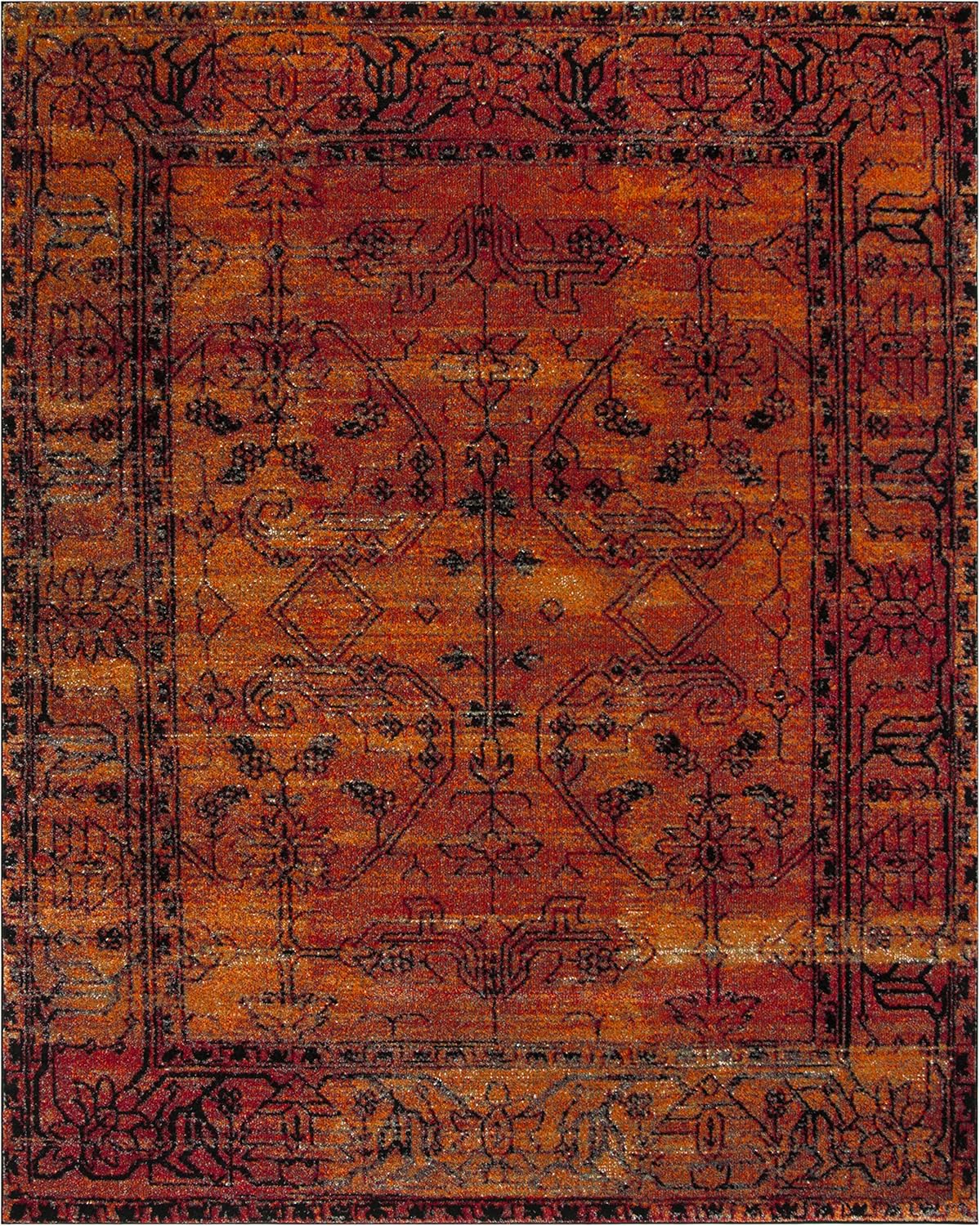 SAFAVIEH Vintage Hamadan Collection Area Rug - 8' x 10', Orange, Oriental Traditional Persian Design, Non-Shedding & Easy Care, Ideal for High Traffic Areas in Living Room, Bedroom (VTH216C)