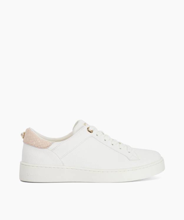 Emba White - Leather Lace-Up Trainers
