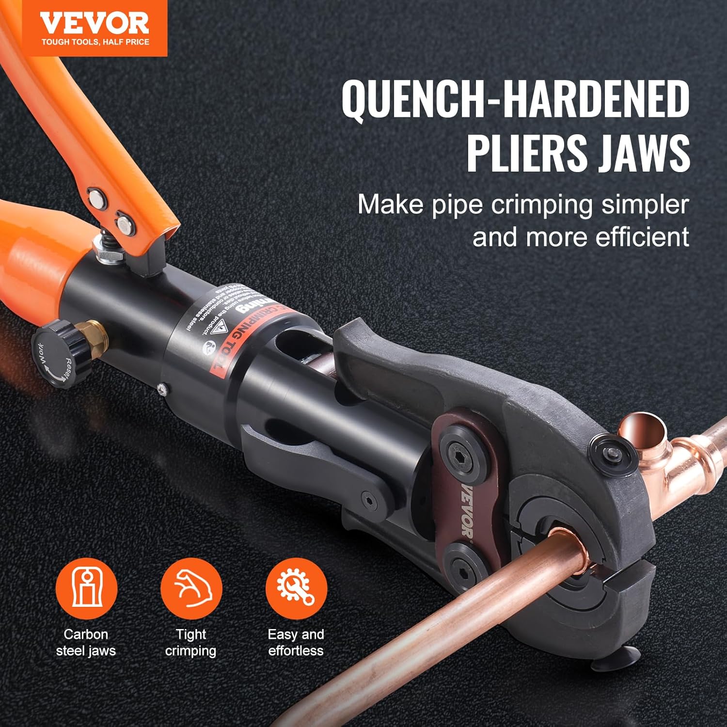 VEVOR Copper Pipe Crimping Tool, Hydraulic Driven Press Tool with 1/2, 3/4, 1 Jaws, Copper Tube Fittings Pipe Crimpers for Narrow Spaces and Tee Fittings