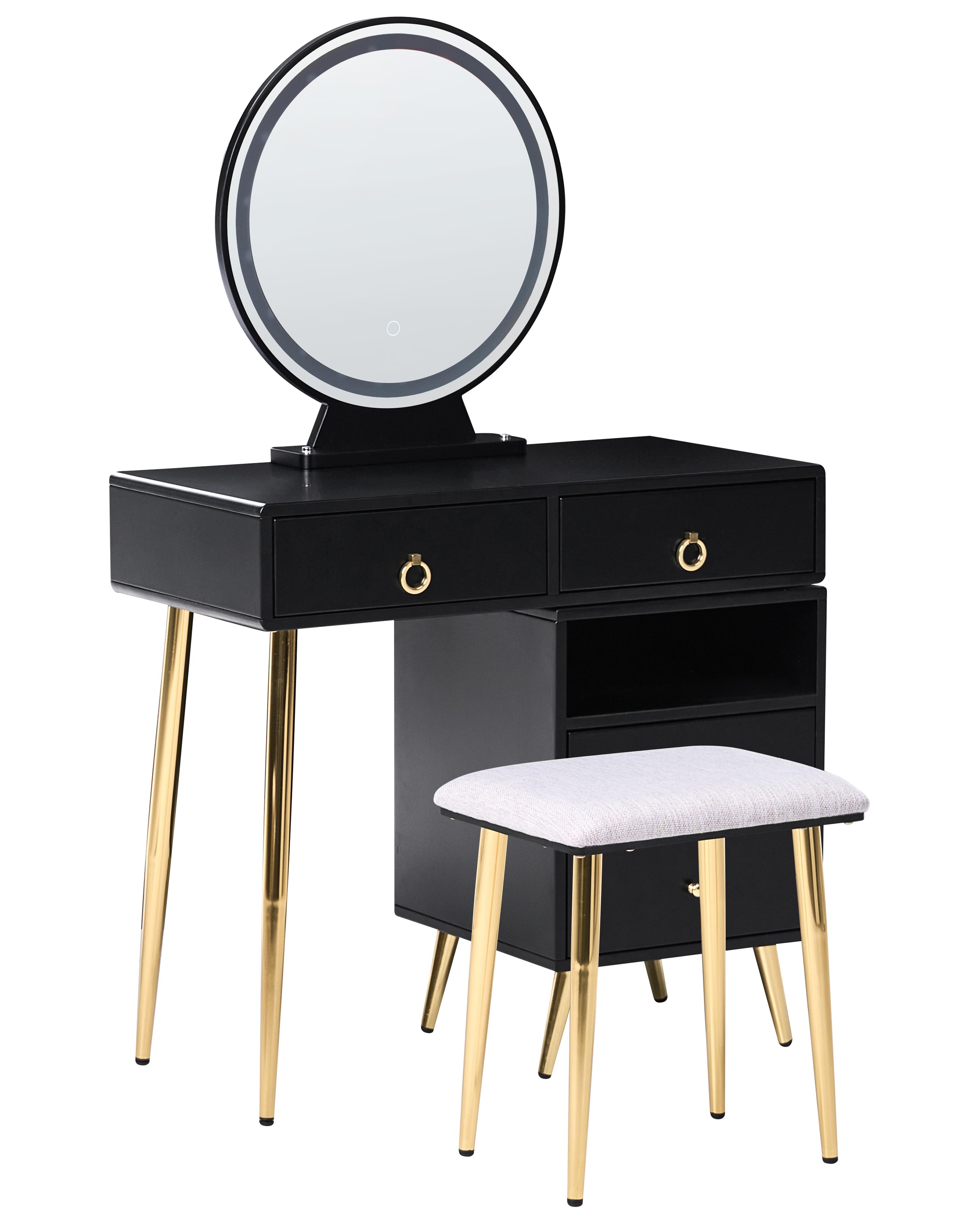 Dressing Table with Mirror and Stool YVES LED Black