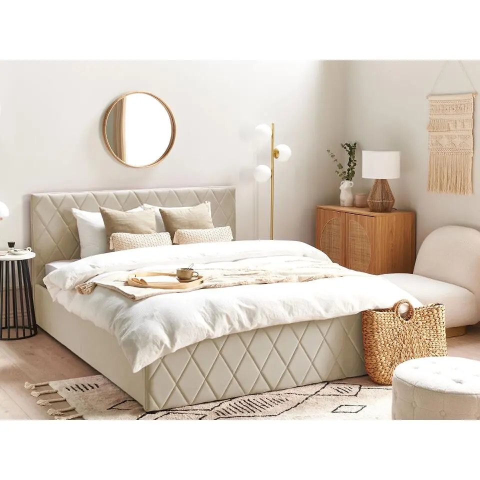 ROCHEFORT - Tweepersoonsbed - Beige - 160 x 200 cm - Fluweel