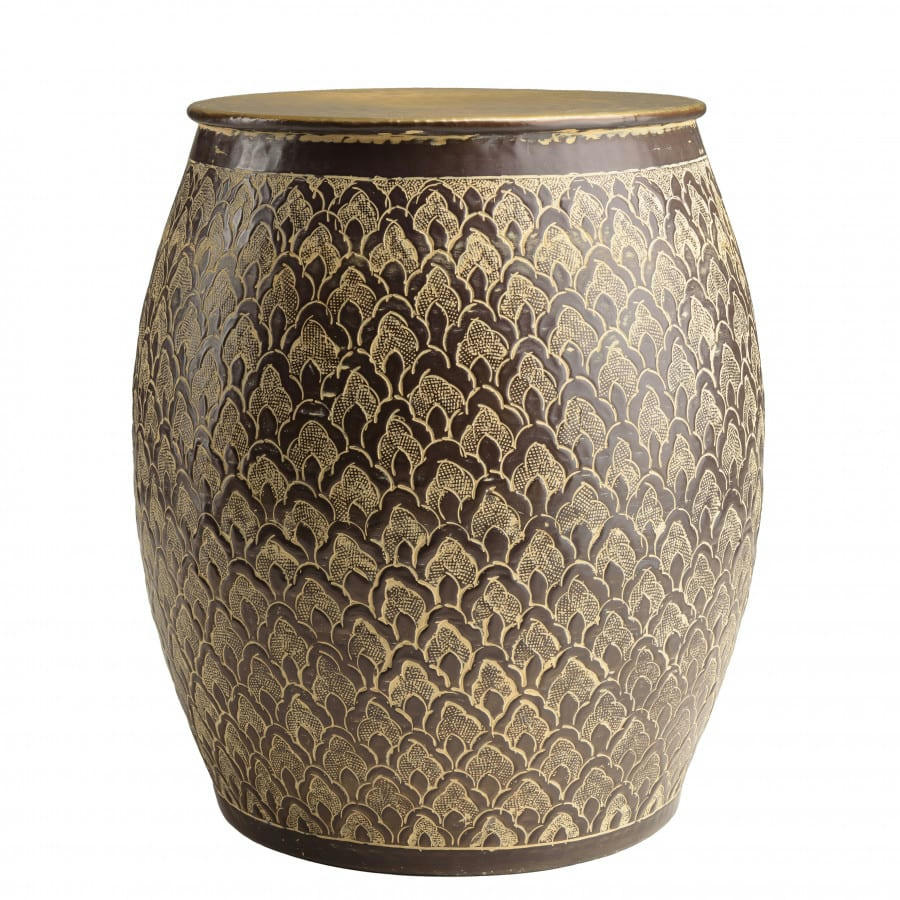 HONORE - Table d’appoint alu marron antique et motifs doré