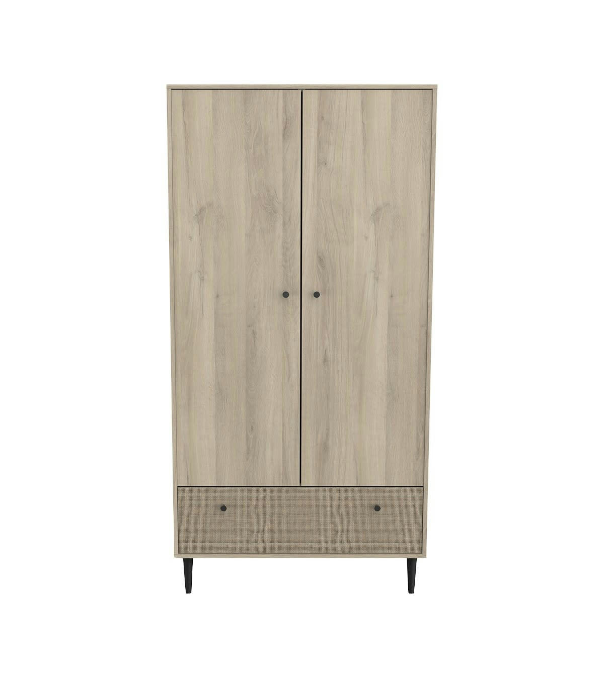 SAÏGU - Armoire 2 portes et 1 tiroir décor chêne kronberg, impression rotin