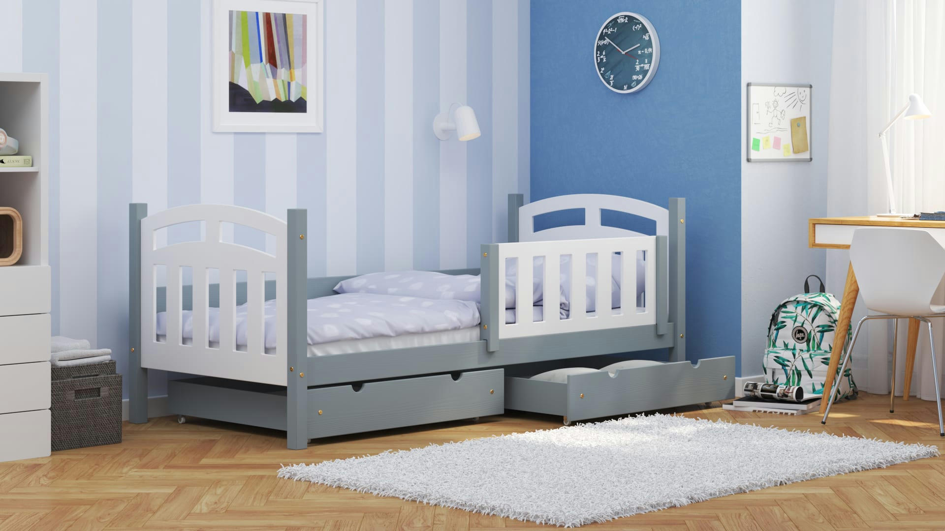 - Lit simple en pin massif&MDF 180x80 gris