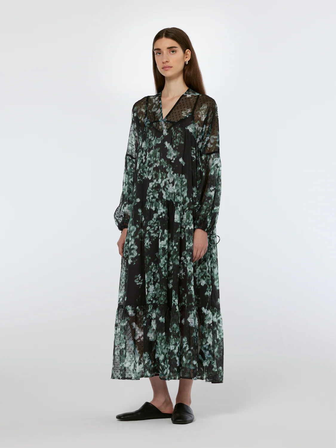 Floral Printed Fil Coupe Maxi Dress