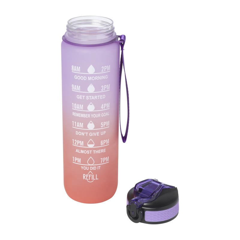 Motivatie waterfles - paars/roze - 1 liter