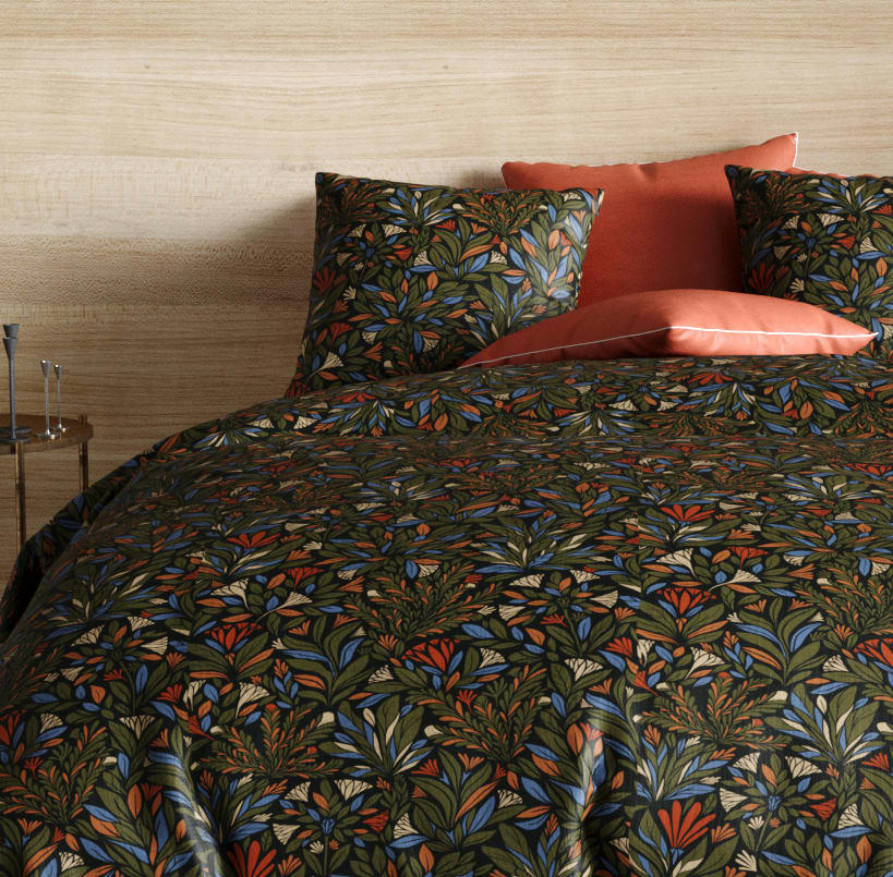 BOGOTA - Parure housse de couette percale de coton vert 220x240 cm