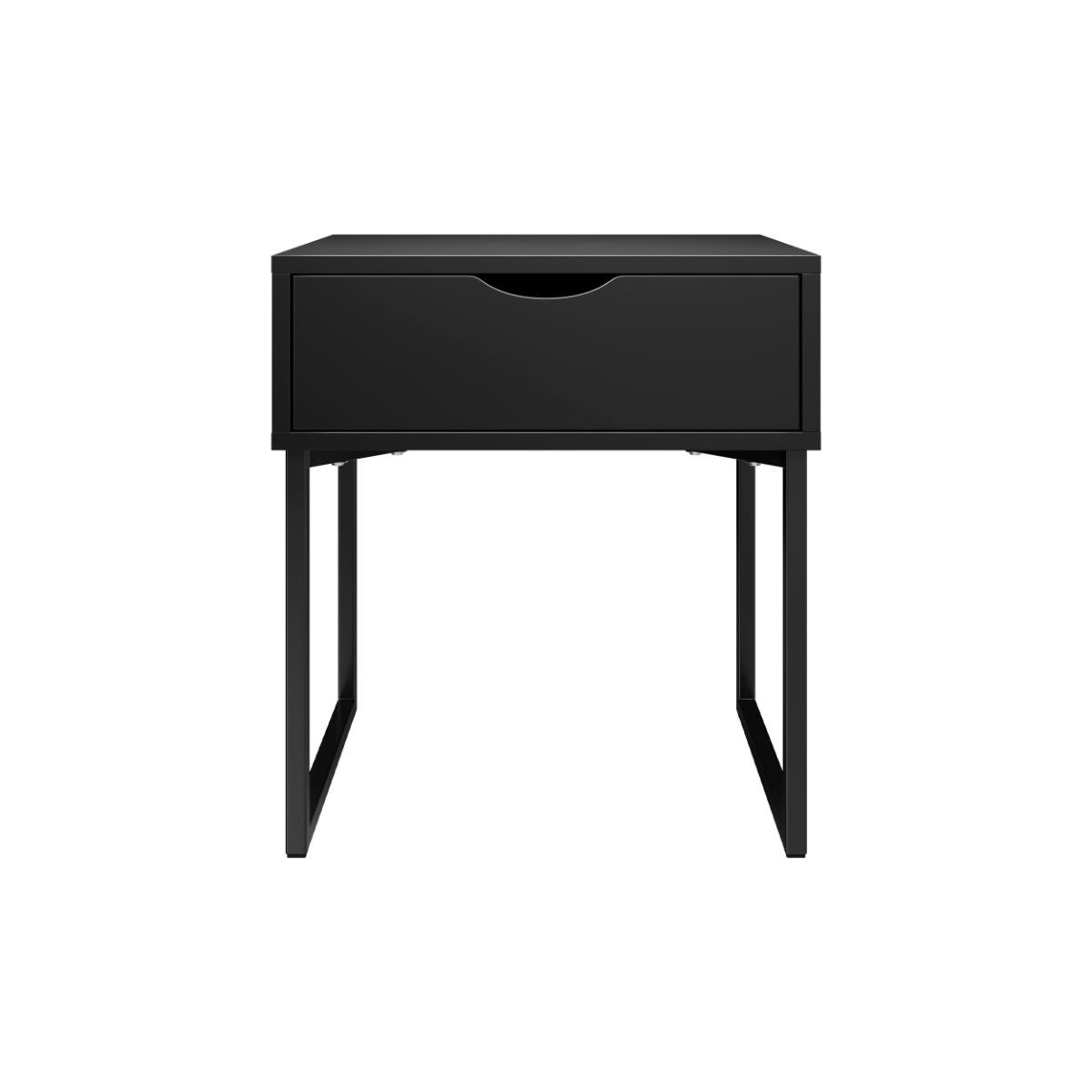 JULES - Table de chevet noire avec pieds en métal, 1 tiroir