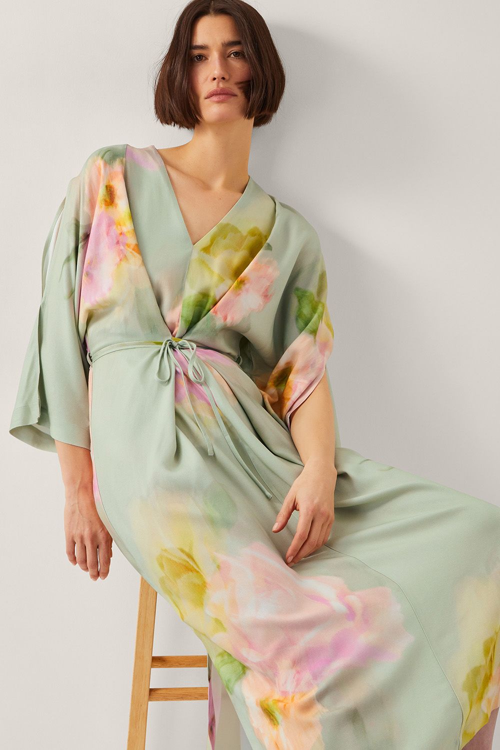 Monsoon Jane Floral Print Midi Dress Green