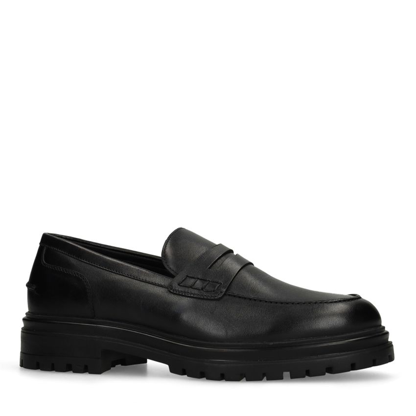 Manfield Zwarte leren loafers