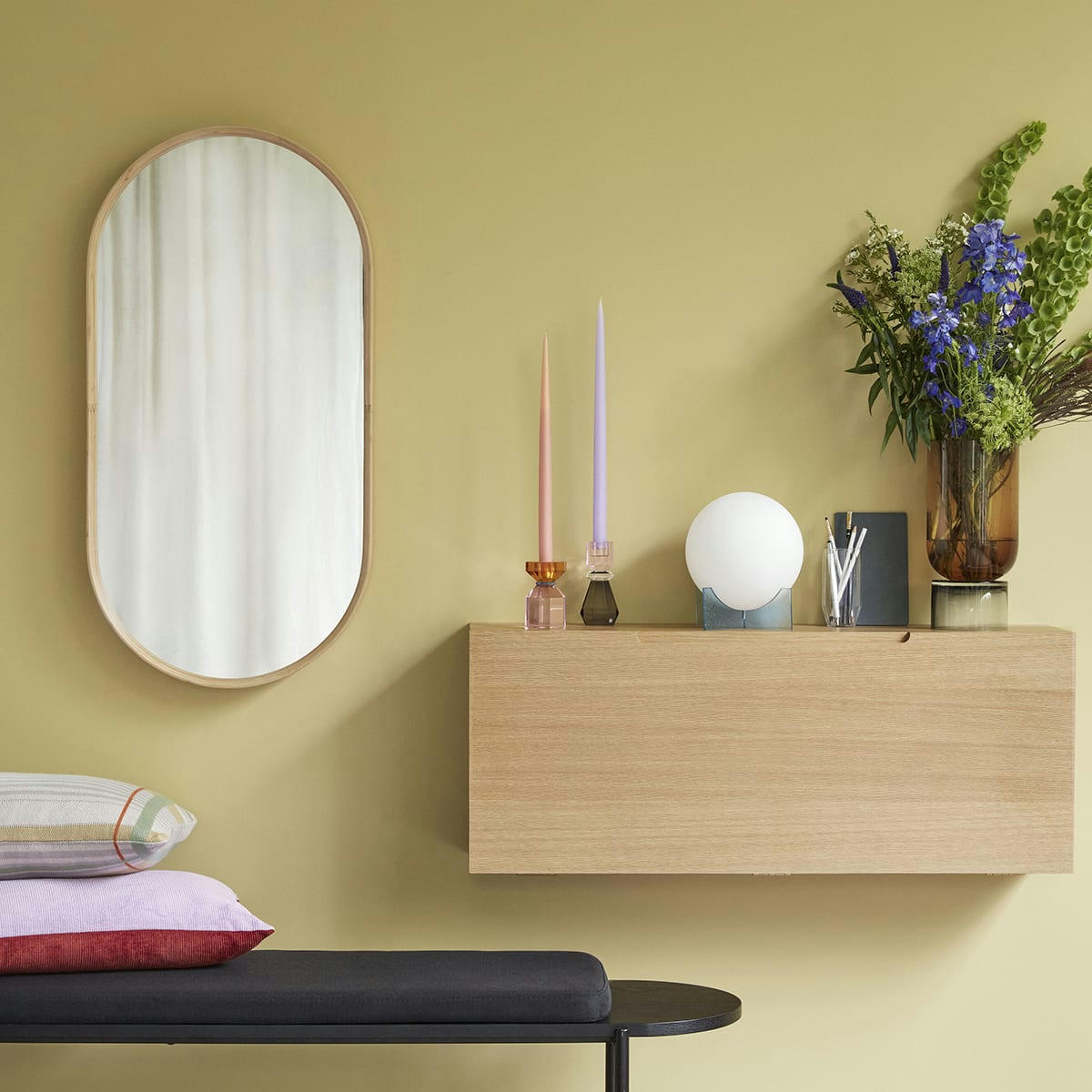 MOON - Lampe de table en verre bleu et blanc