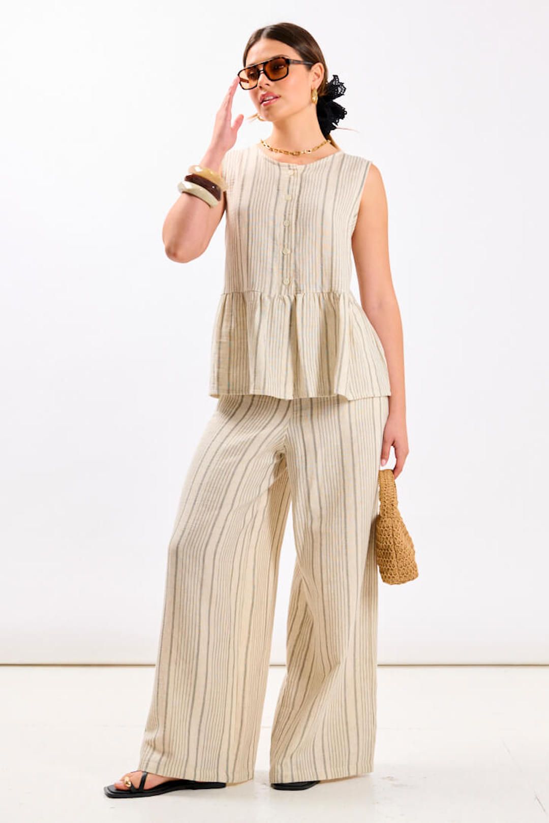 Needs No Label Linen Stripe Sleeveless Top